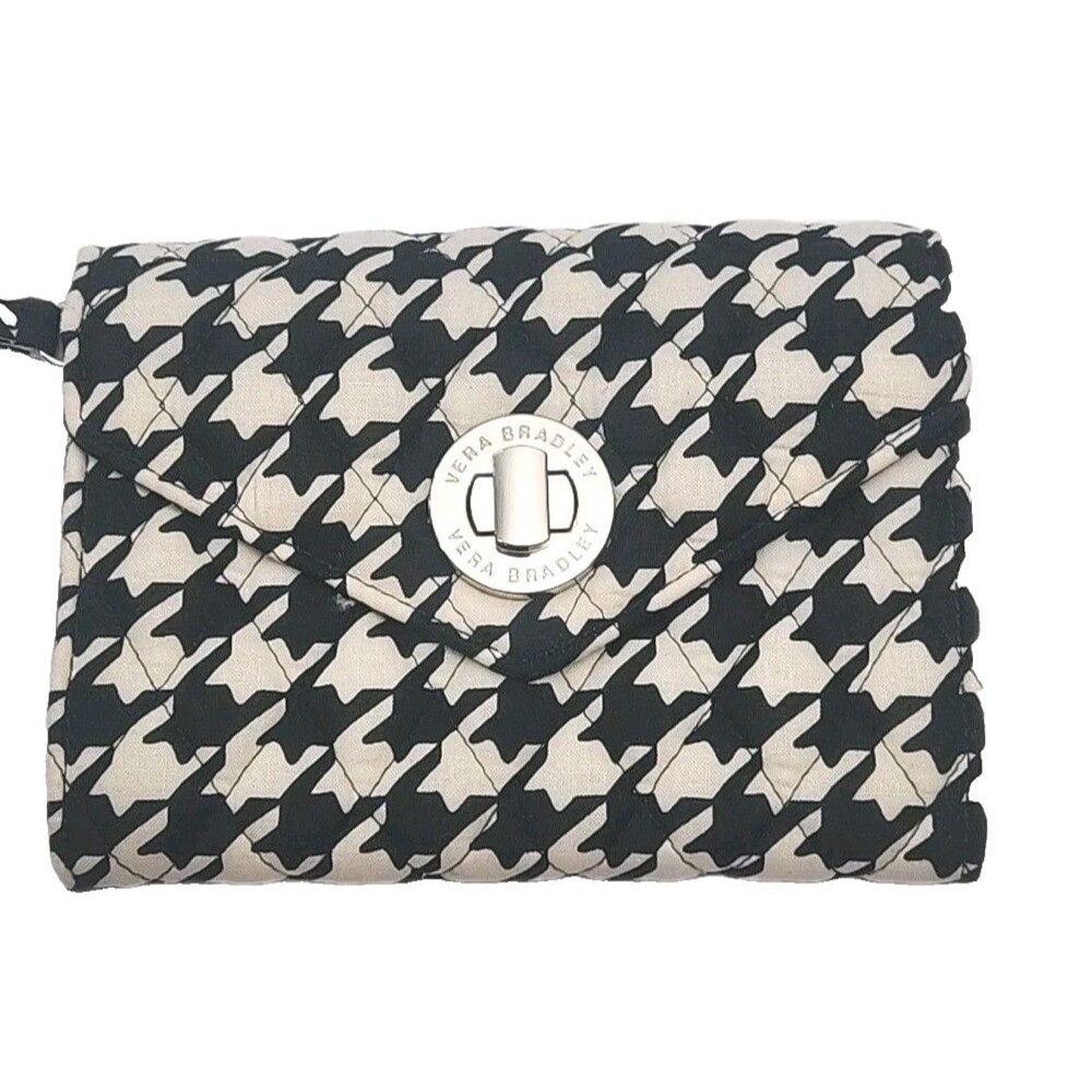 Vera Bradley Wristlet Wallet 6.25"x4.5" Black White Quilt Turn-Lock Organizer - Picture 1 of 13